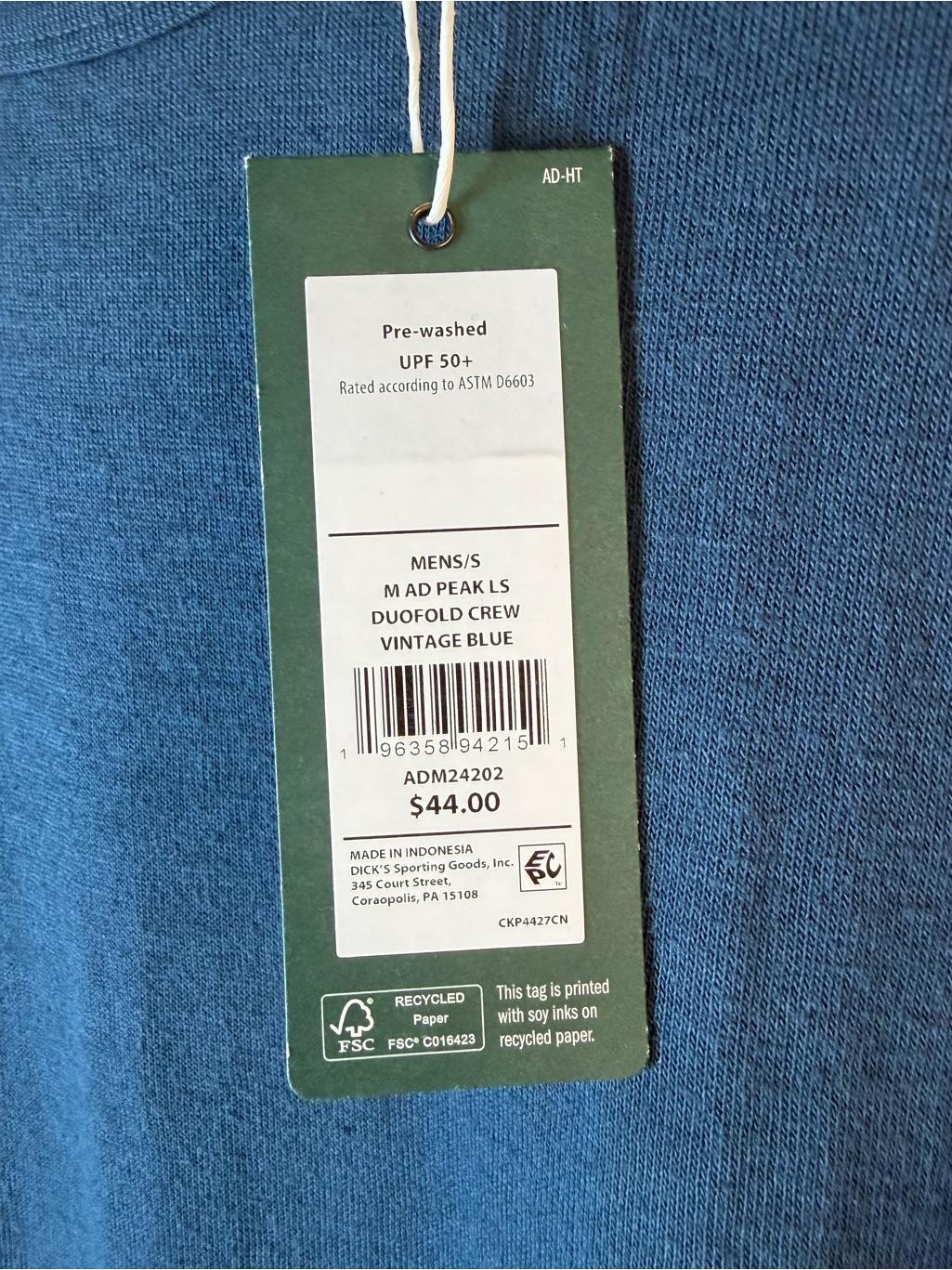 Alpine Design Men's Long-Sleeve Upf 50 Crewneck Tee In Vintage Blue Size Small — image 3 of 8